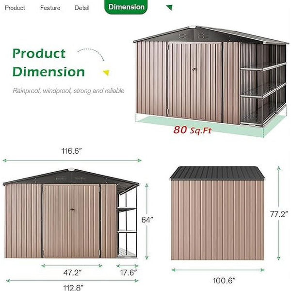 8' x 10' Outdoor Storage with Rack & Shelves