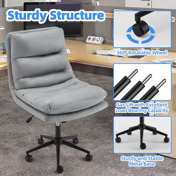 YODOLLA Office Chair on Clearance, Adjustable Height Vanity Chair Armless Desk Chair and Premium Leathaire Swivel Chair for Office, Home, Grey