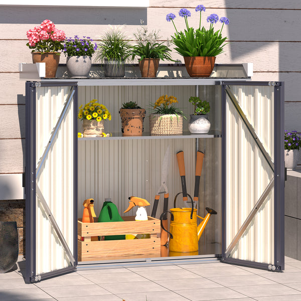 YODOLLA 1' x 3' Outdoor Storage Shed Potting Workbench Table with Adjustable Shelves for Garden, Gray