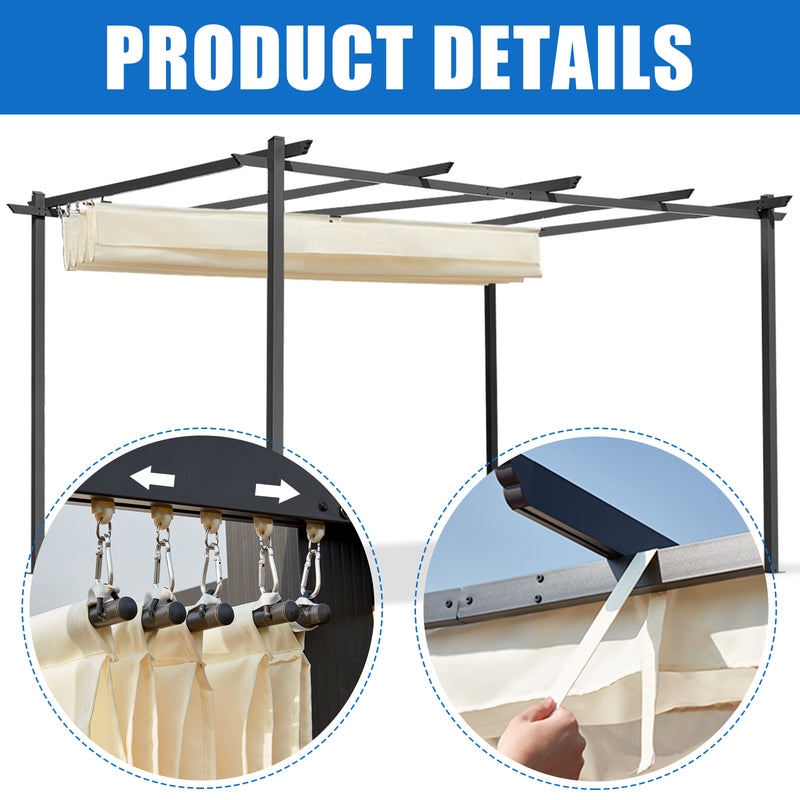 AVAWING 10FT x 13FT Pergola for Outdoor,Patio Retractable Pergola Canopy Aluminum Frame Metal Pergola for Yard (Beige)