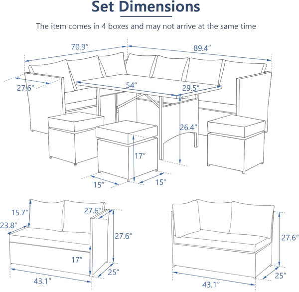 AECOJOY 7 Piece Patio Conversation Set, Outdoor Sectional Sofa Rattan Wicker Dining Furniture in Dark Blue
