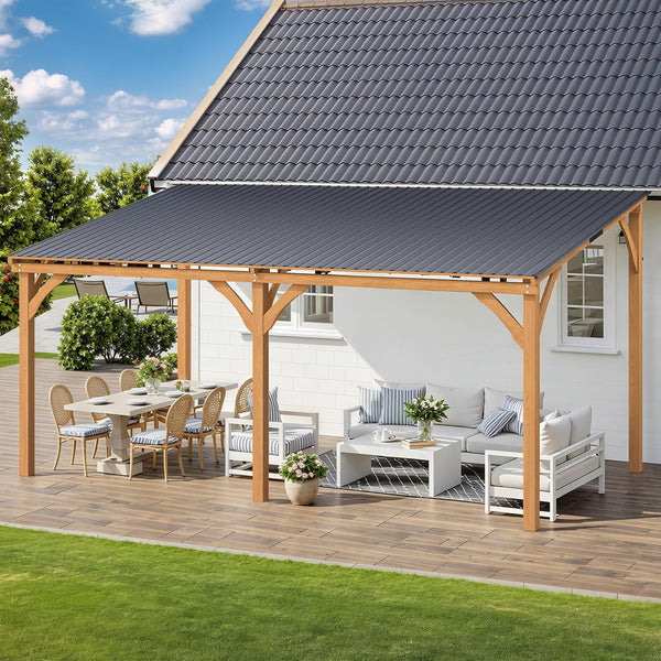 AECOJOY 16' x 10' Wood Gazebo, Outdoor Heavy Duty Wooden Pergola on Clearance, Patio Lean to Hardtop Awnings