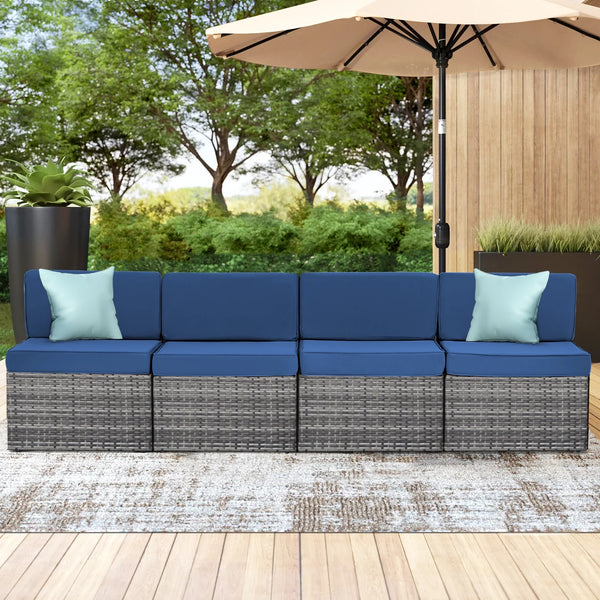 4 Piece Outdoor Patio Furniture Set，DarkBlue