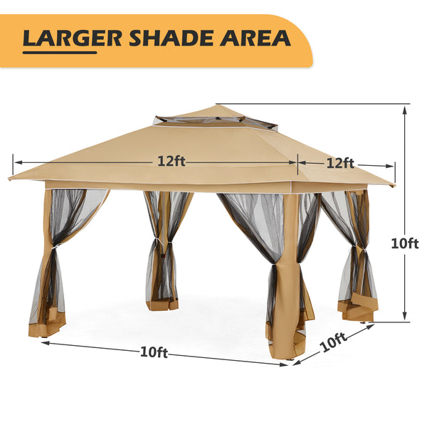 AVAWING 12'x12' Portable & Easy Setup Pop Up Canopy Tent with Sidewalls - Perfect for Patio, Party, Wedding and Backyard Events (Khaki)