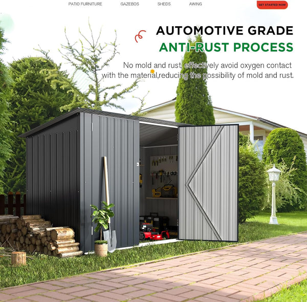 YODOLLA Outdoor Storage Shed, 3 x 7 Ft Bike Sheds & Outdoor Storage, Small Metal Outdoor Storage Cabinet for Garden