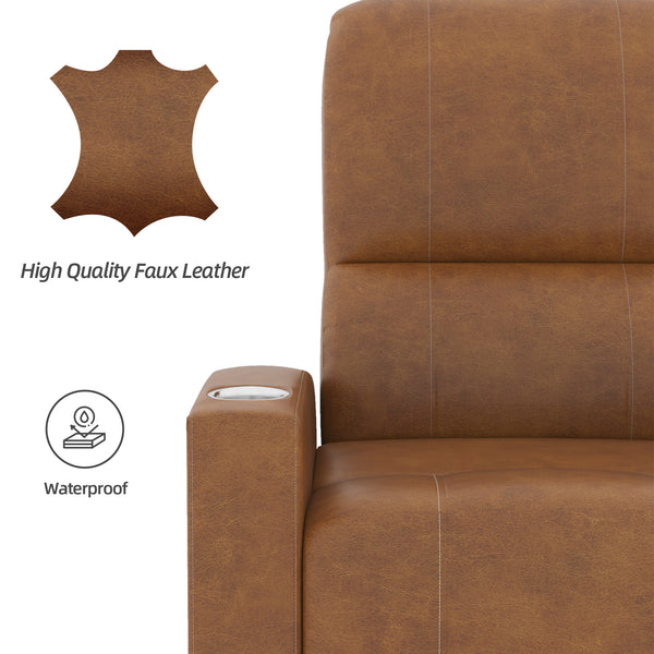 YODOLLA Power Recliner Chair Faux Leather Sofa Chair for Adult with Side Pocket and Cup Holders Nursery, Living Room, Bedroom, Brown