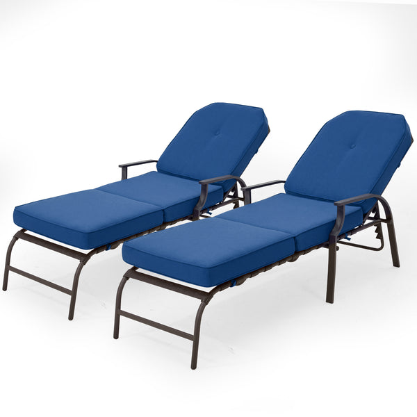 YODOLLA Set of 2 Adjustable Patio Lounge Chair with Thick Cushion Outdoor Chaise Lounge Recliner, Blue
