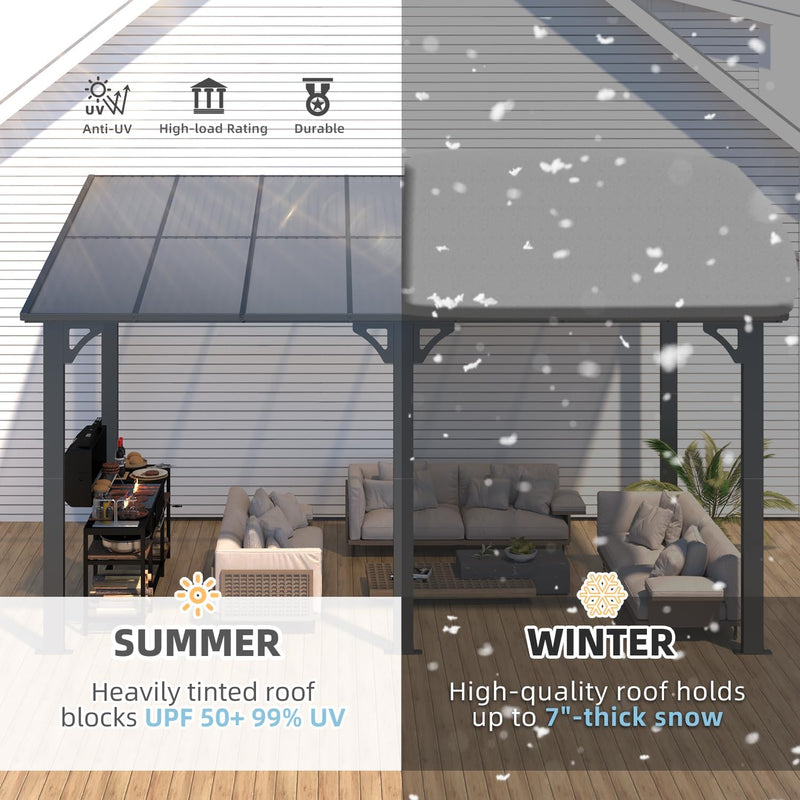 YODOLLA 8' x 14' Hardtop Gazebo Outdoor Aluminum Pergola For Garden, Patio, Backyard-Dark Grey