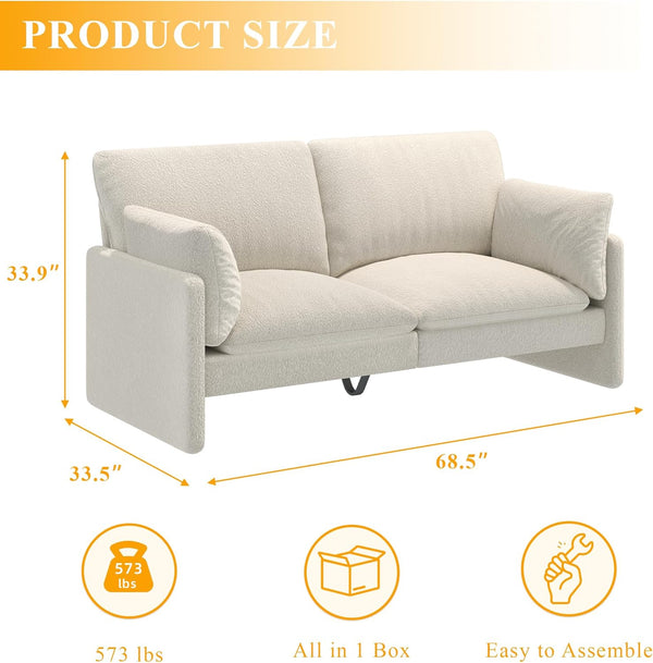 YODOLLA 68" Loveseat Sofa Couch for living room leather couch with Soft Cushions & Thick Armrests in White