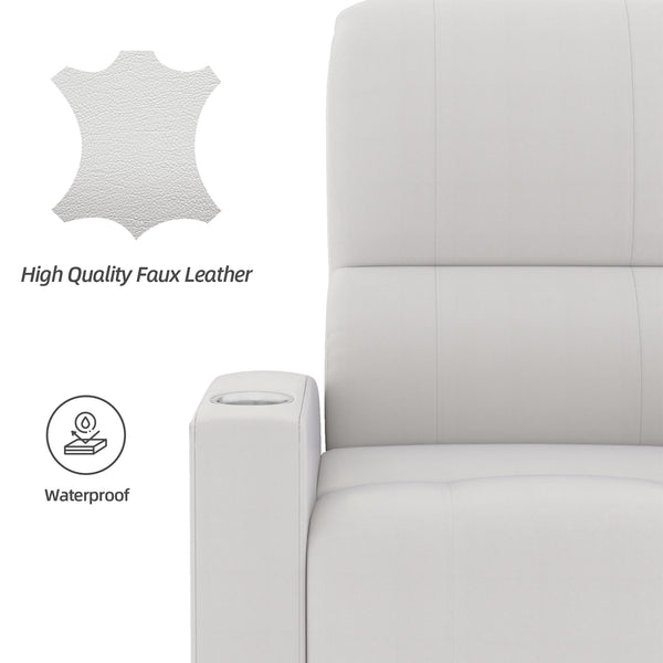 YODOLLA Power Recliner Chair Faux Leather Sofa Chair for Adult with Side Pocket and Cup Holders Nursery, Living Room, Bedroom, White