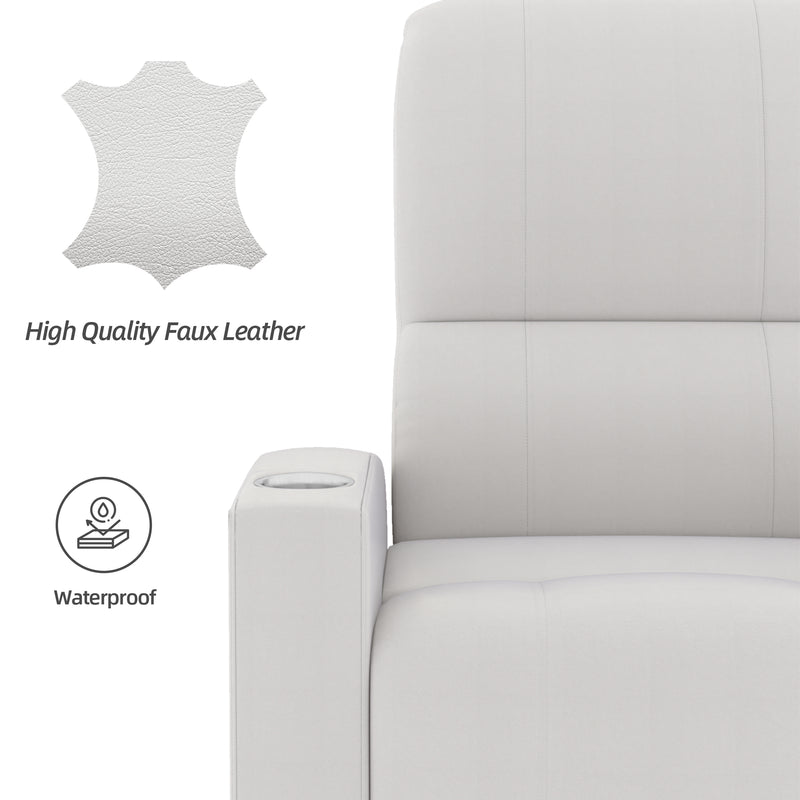 YODOLLA Power Recliner Chair Faux Leather Sofa Chair for Adult with Side Pocket and Cup Holders Nursery, Living Room, Bedroom, White