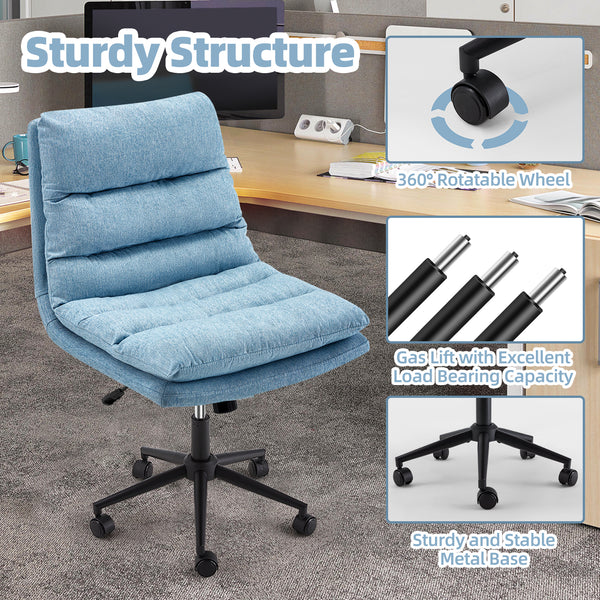 YODOLLA Office Chair on Clearance, Adjustable Height Vanity Chair Armless Desk Chair and Linen Fabric Swivel Chair for Office, Home, Blue