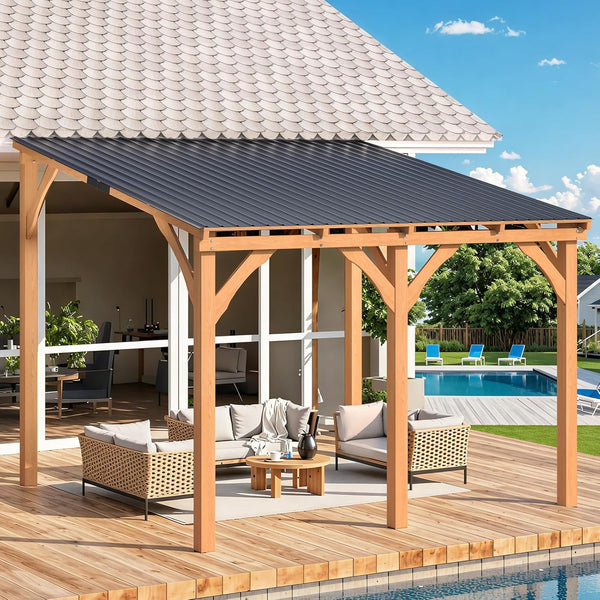AECOJOY 10' x 10' Wood Gazebo, Outdoor Heavy Duty Wooden Pergola on Clearance, Patio Lean to Hardtop Awnings