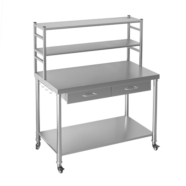 AECOJOY 48"x24" Stainless Steel Table with Shelves and Drawer, Food Prep Table for Commercial Worktables & Workstations with 2 Adjustable Tier Overshelves