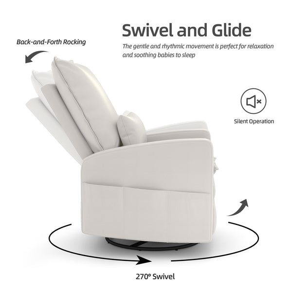 YODOLLA Power Swivel Recliner Chair Faux Leather Glider Swivel Rocker Recliner for Living Room Reclining Sofa Chair for Nursery with USB and Type-C Ports,White