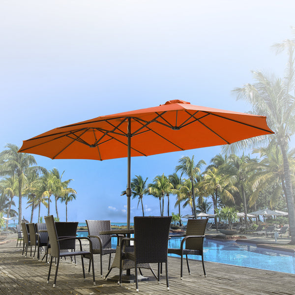 YODOLLA 15 Ft Patio Double Sided Umbrella Large Outdoor Umbrella - Orange