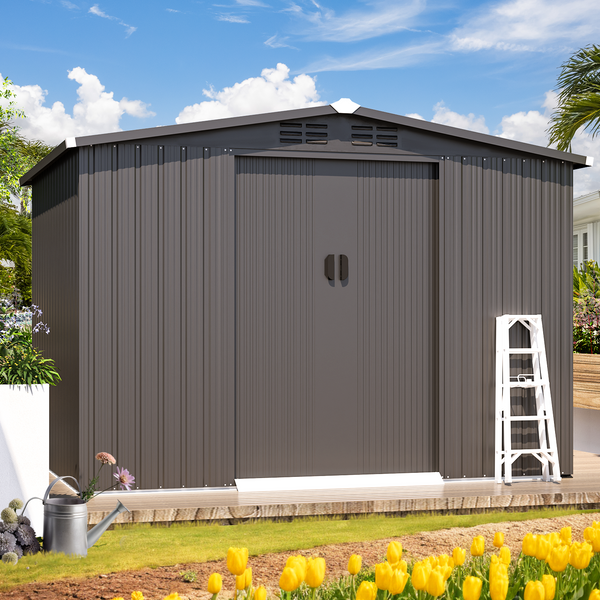 U-MAX 8 x 6 ft. Outdoor Metal Storage Shed with Lockable Door Patio Garden Storage Building in Dark Gray for Outside