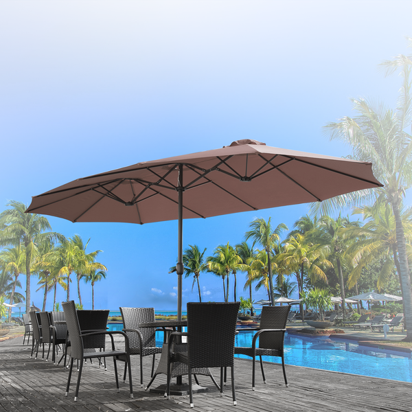 AECOJOY 15 Ft Patio Double Sided Umbrella Large Outdoor Umbrella in Brown