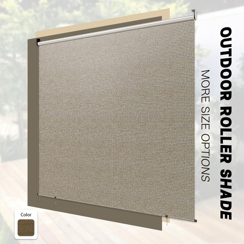 AECOJOY Outdoor Roller Shade, 8"(W) x8(H) Sun Shade Cover Canopy with 99% UV Protection, 220GSM HDPE Exterior Cordless Roll Up Shade Blinds Privacy Screen for Patio, Pergola, Gazebo, Mocha