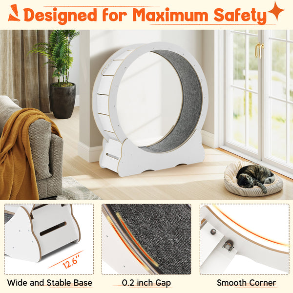 AECOJOY Cat Exercise Wheel 35.8” Cat Treadmill for Indoor Cats Large Quiet Cat Wheel with Detachable Carpeted Runway White