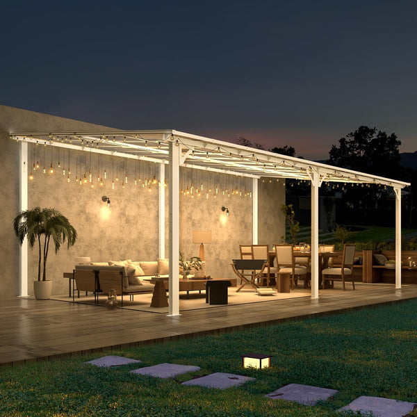 YODOLLA 12' x 20' Hardtop Gazebo Outdoor Aluminum Pergola For Garden, Patio, Backyard-White