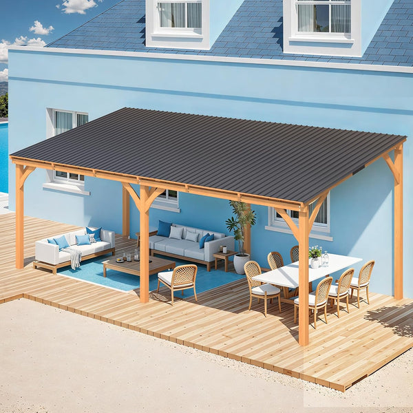 AECOJOY 20' x 10' Wood Gazebo, Outdoor Heavy Duty Wooden Pergola on Clearance, Patio Lean to Hardtop Awnings