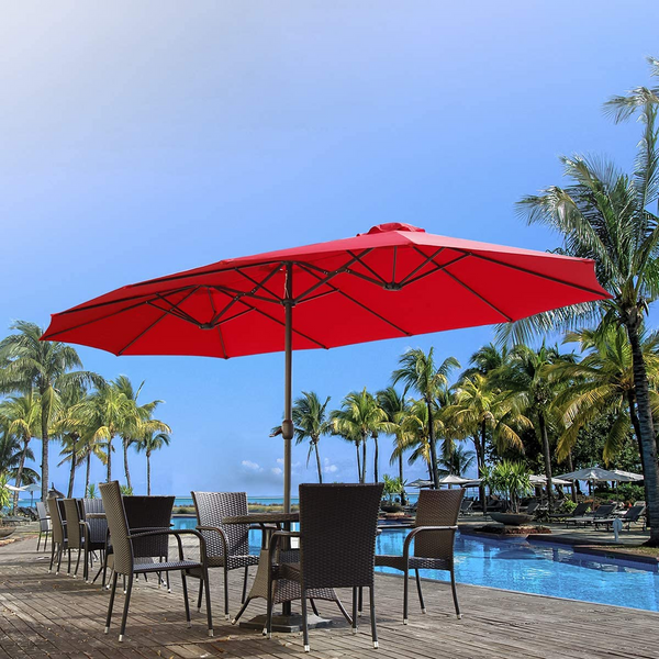 YODOLLA 15 Ft Patio Double Sided Umbrella Large Outdoor Umbrella - Red