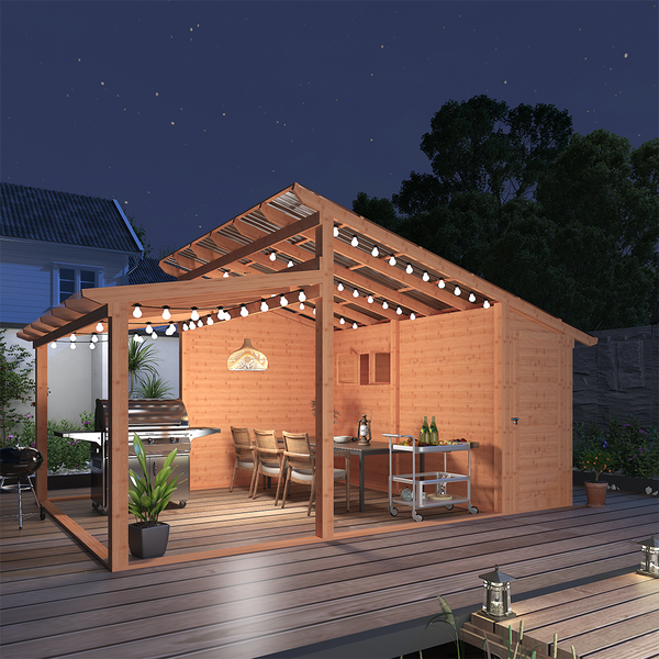 YODOLLA 12' x 20' Outdoor Wooden Storage Shed in Brown– Perfect for Backyard BBQs, Garden Tools, and Equipment Storage
