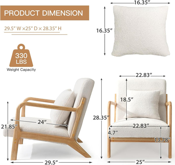 YODOLLA Sherpa Fleece Accent Chair Mid-Century Modern Upholstered Arm Chair for Living Room in Beige