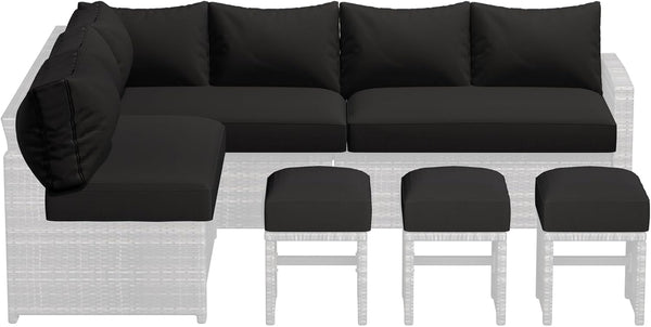 YODOLLA Outdoor Cushions, 4 inch Patio Cushions for Outdoor Furniture, Replacement Cushions Fits 7-Seats Sectional Rattan Conversation Set, Splashproof, Memory Foam Cushions and Covers (Black)
