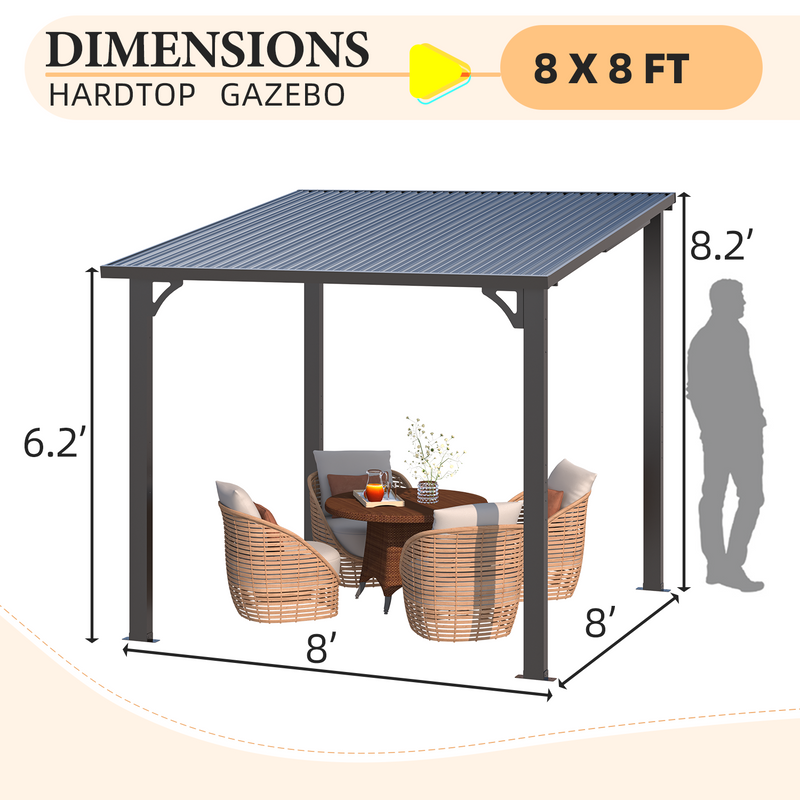AECOJOY 8' x 8' Hardtop Gazebo, Heavy Duty Outdoor Gazebo with Galvanized Steel Sloping Roof, All Weatherproof Metal Gazebo Featuring Vertical Stripes for Patio, Backyard, and Lawns