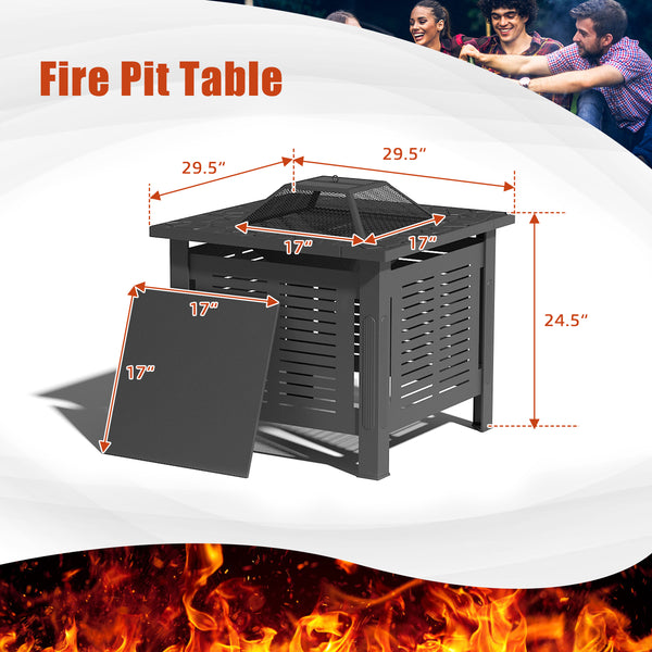YODOLLA 30" Outdoor Fire Pit Table 3 in 1 Fire Pits for Outside with Removable Lid & Waterproof Cover and Tables
