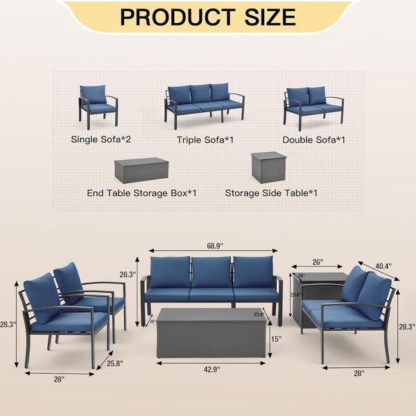 AECOJOY Patio Furniture sets Outdoor Metal Furniture sets with Two Storage Boxes on Sale Patio Conversation Set With Beige Cushions