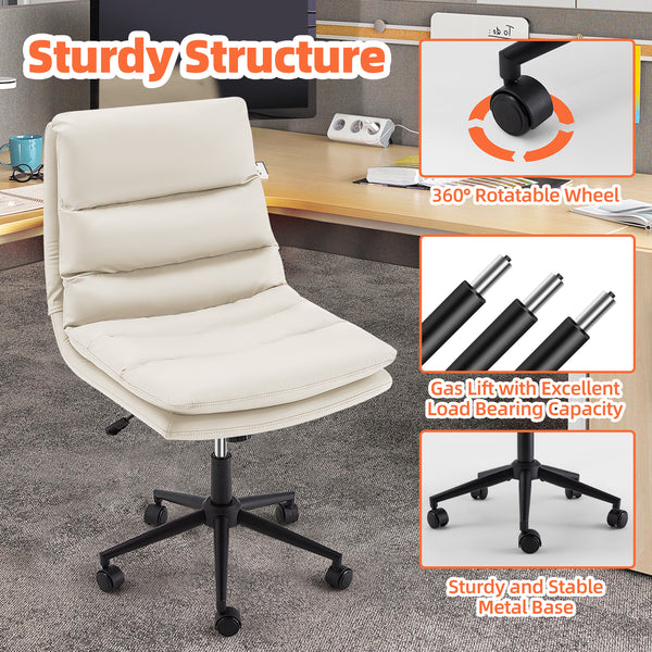 YODOLLA Office Chair on Clearance, Adjustable Height Vanity Chair Armless Desk Chair and PU Leather Swivel Chair for Office, Home