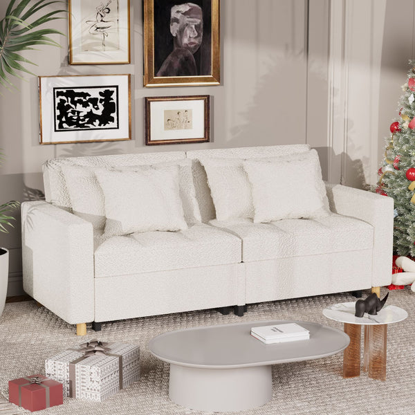 YODOLLA 71" Sleeper Sofa Bed & 3-in-1 Futon Pull Out Couch for Living Room & Bedroom, Convertible Loveseat in Teddy Velvet White