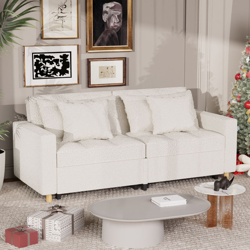 YODOLLA 71" Sleeper Sofa Bed & 3-in-1 Futon Pull Out Couch for Living Room & Bedroom, Convertible Loveseat in Teddy Velvet White
