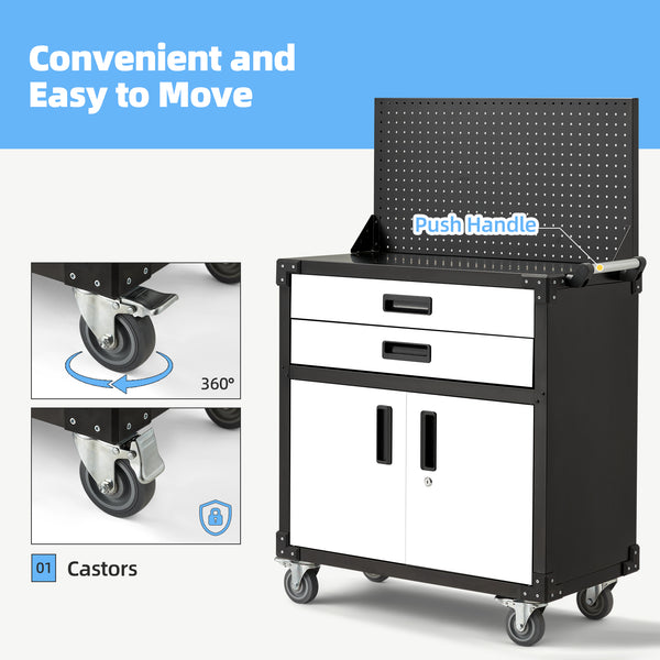 AECOJOY Metal Steel Mobile Tool Cart with Storage Drawer Tool Chest On Wheels Tool Box Garage Organizer for Workshop Warehouse Garage, White Door