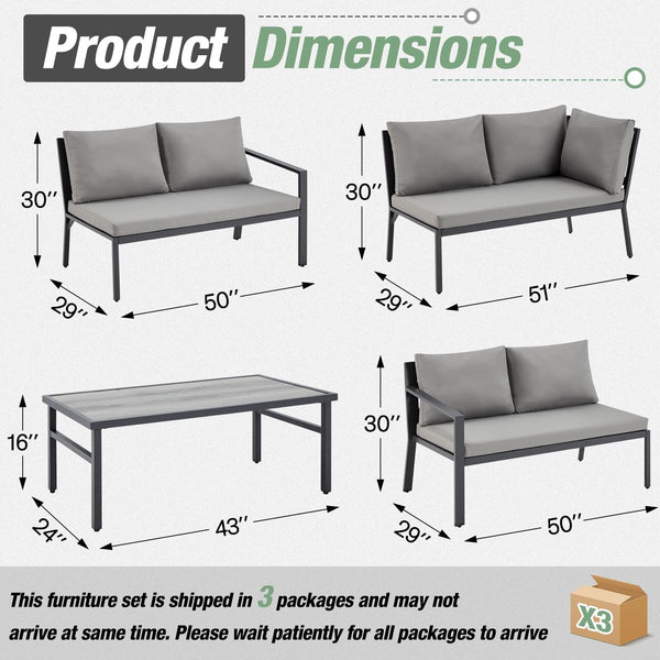 YODOLLA 7 Pieces Aluminum Patio Furniture Set Patio Conversation Set For Outdoor with Grey Cushions