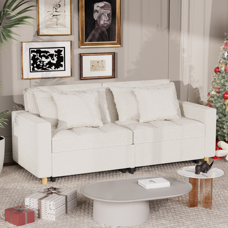 AECOJOY 71" Sleeper Sofa Bed & 3-in-1 Futon Pull Out Couch for Living Room & Bedroom, Convertible Loveseat in Teddy Velvet White