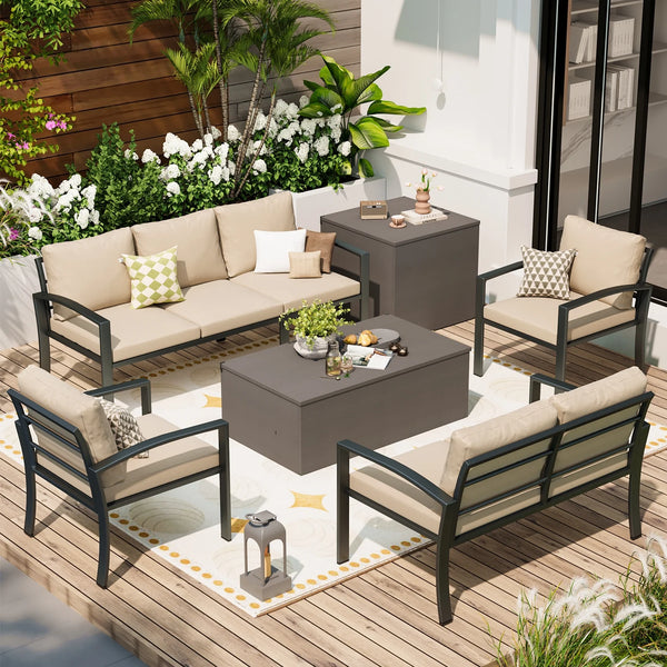 7-Pieces Metal Patio Furniture Set,Beige