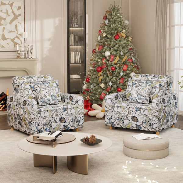 AECOJOY 3-in-1 Convertible Chair Bed Sleeper & Futon Sofa Bed Chair with Adjustable Backrest and 2 Pillows-White print