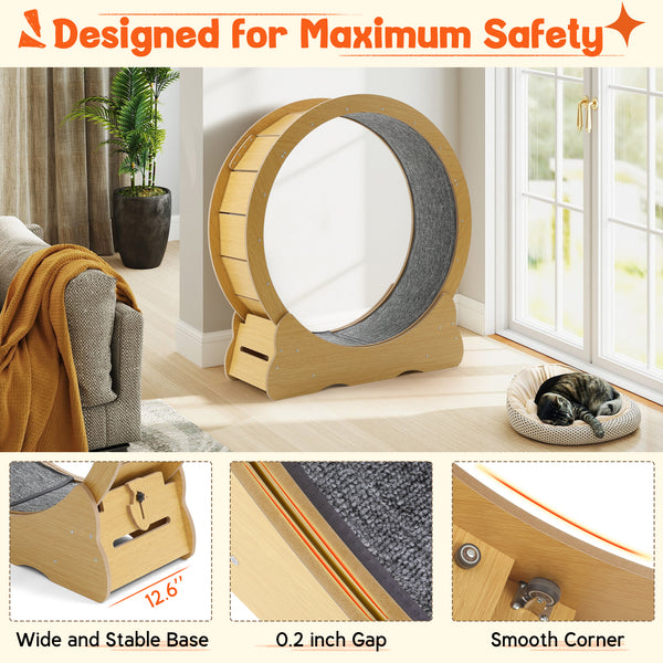 YODOLLA 31.5” Cat Treadmill Cat Exercise Wheel with Nonslip Carpet Cat Teaser for Indoor Cats,Natural
