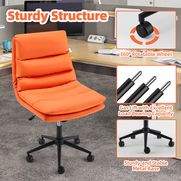YODOLLA Office Chair on Clearance, Adjustable Height Vanity Chair Armless Desk Chair and PU Leather Swivel Chair for Office, Home