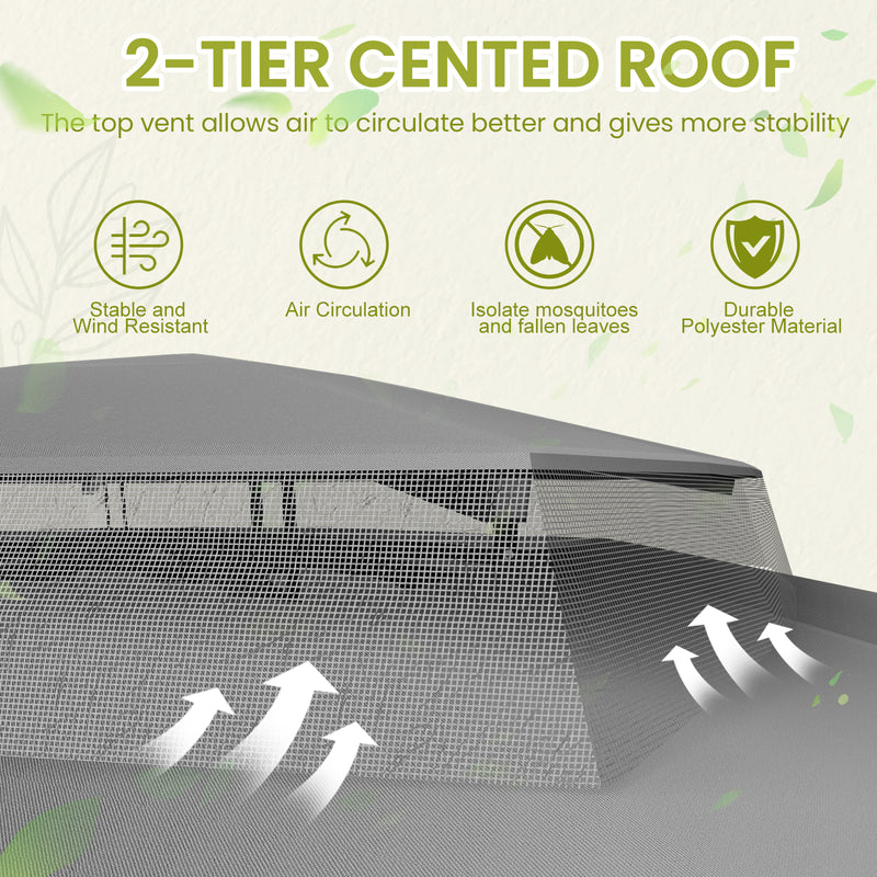 10 x 13ft Gazebo Canopy Heavy-Duty Waterproof Gazebo with Double Curved Roofs, Mosquito Netting and Privacy Screens, Grey
