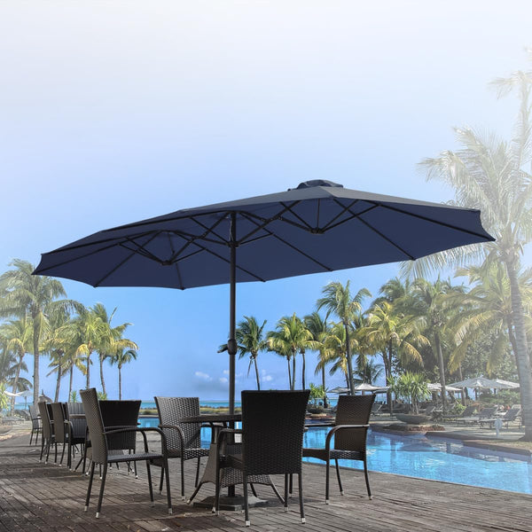 YODOLLA 15 Ft Patio Double Sided Umbrella Large Outdoor Umbrella in Dark Gray