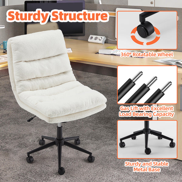 YODOLLA Office Chair on Clearance, Adjustable Height Vanity Chair Armless Desk Chair and Teddy Fleece Swivel Chair for Office, Home