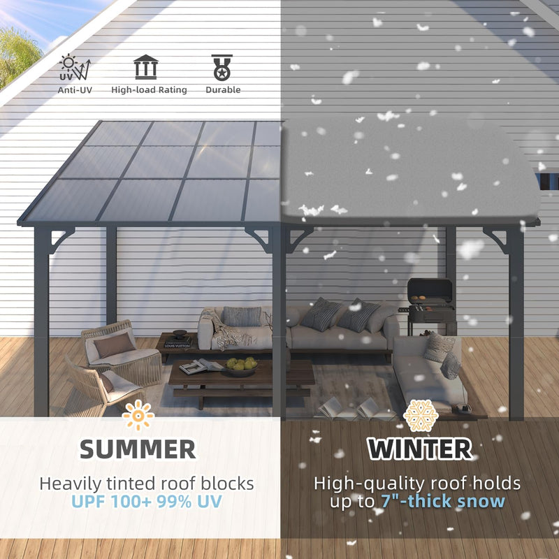 YODOLLA 12' x 14' Hardtop Gazebo Outdoor Aluminum Pergola For Garden, Patio, Backyard-Dark Grey