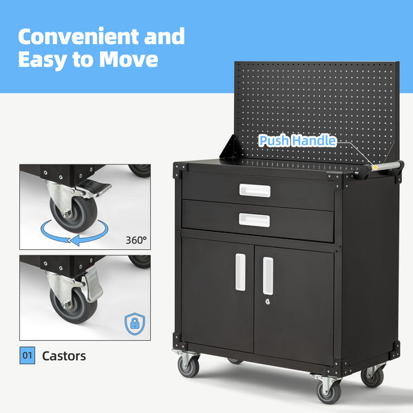 AECOJOY Metal Steel Mobile Tool Cart with Storage Drawer Tool Chest On Wheels Tool Box Garage Organizer for Workshop Warehouse Garage, White Handle