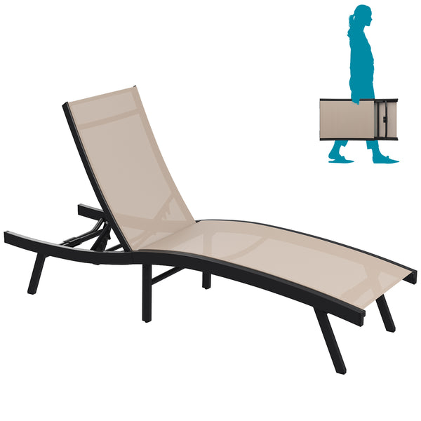 AECOJOY Outdoor Lounge Chair with Adjustable Positions, Aluminum Chaise Lounge Outdoor for Pool, Garden, Beach, Beige