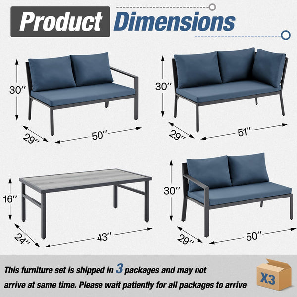 YODOLLA 7 Pieces Aluminum Patio Furniture Set Patio Conversation Set For Outdoor with Navy Cushions
